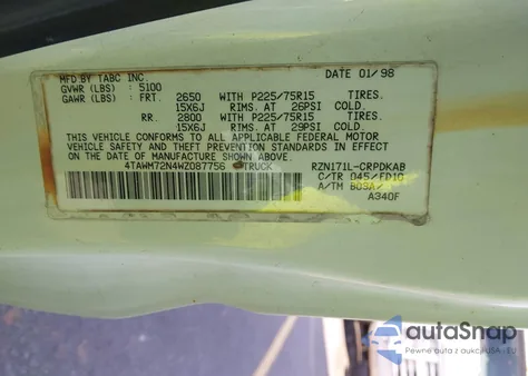 1998 Toyota Tacoma from USA, damaged, VIN 4TAWM72N4WZ087756